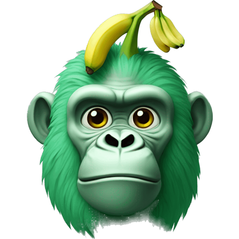 Green gorilla tag character with a banana on top of his head emoji