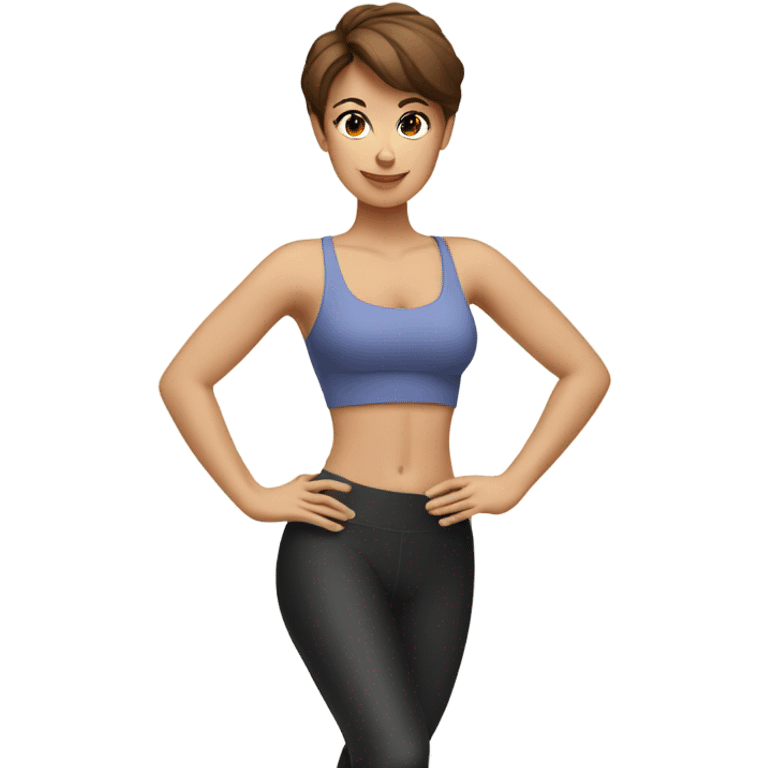 Pretty Woman with short brown hair doing Pilates exercises  emoji