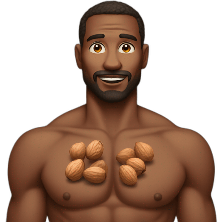 Man holding nuts with no shirt tattoos emoji