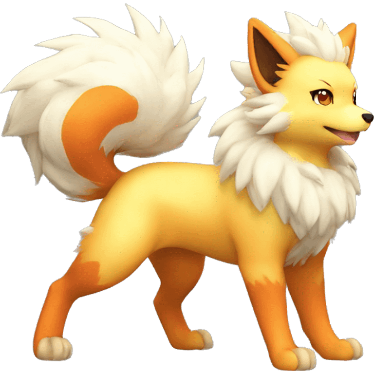 Colorful Shiny Kawaii Cute Arcanine—Vulpix-Fakémon-Pokémon full body emoji