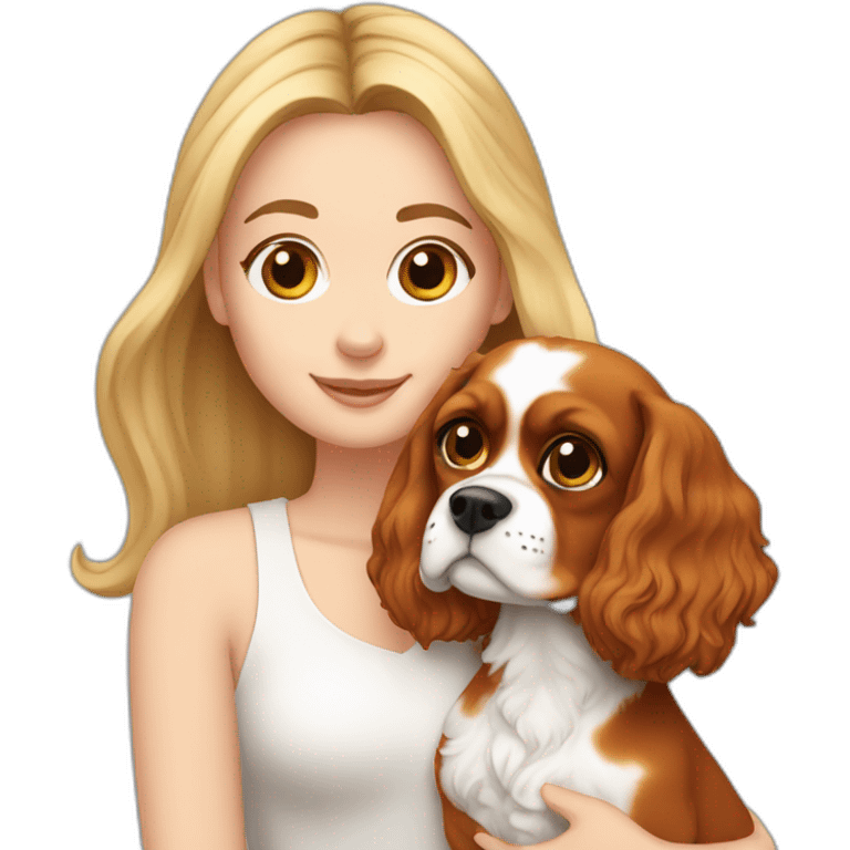 white girl holding a cavalier king charles spaniel  emoji