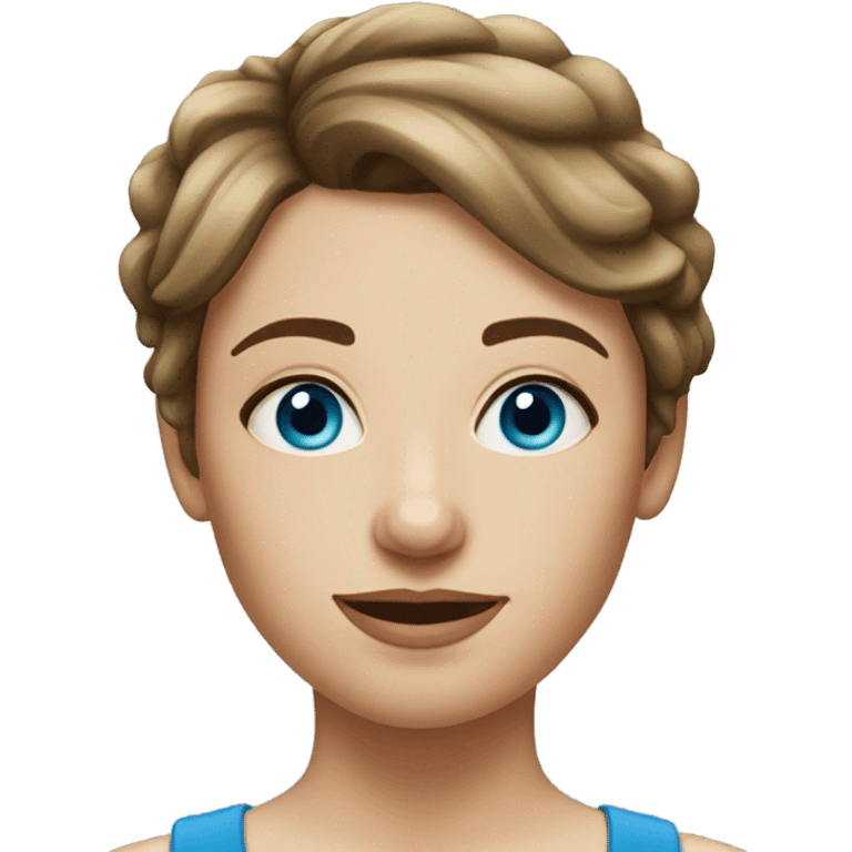 realistic portrait of white woman with short brown hair , blue eyes emoji