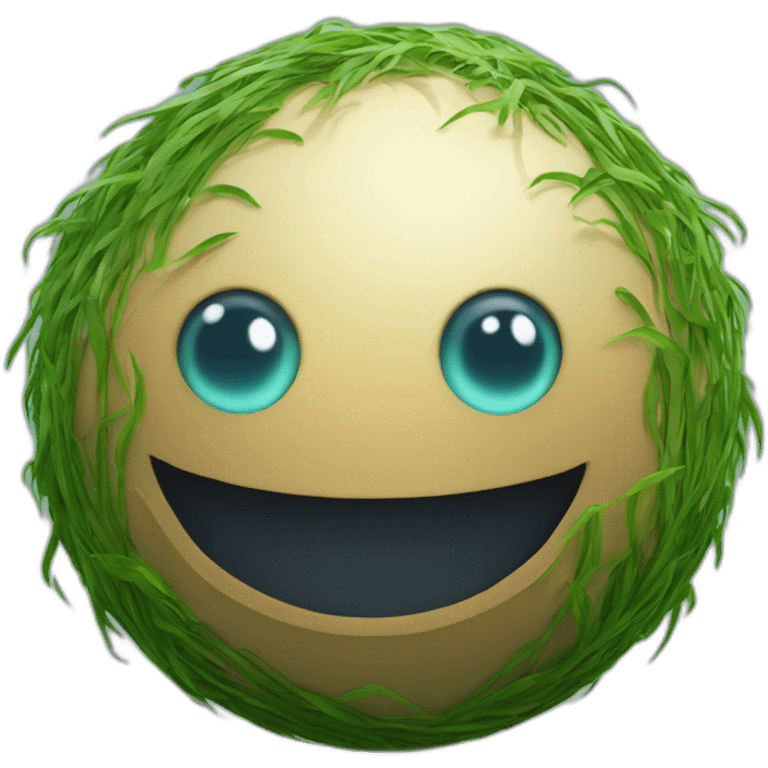 3d sphere with a cartoon confident seagrass Vex skin texture with abashed eyes emoji