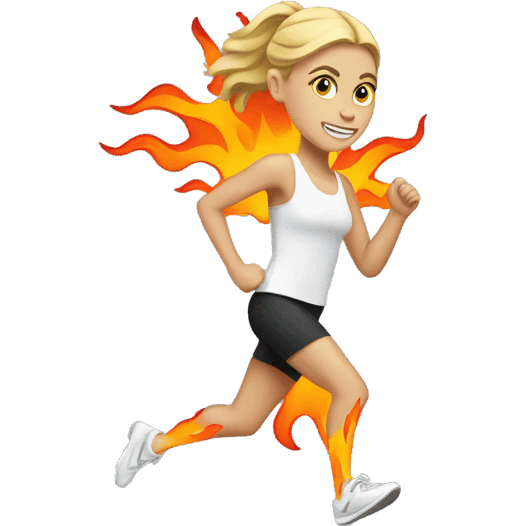 White girl runner with flames off her feet emoji