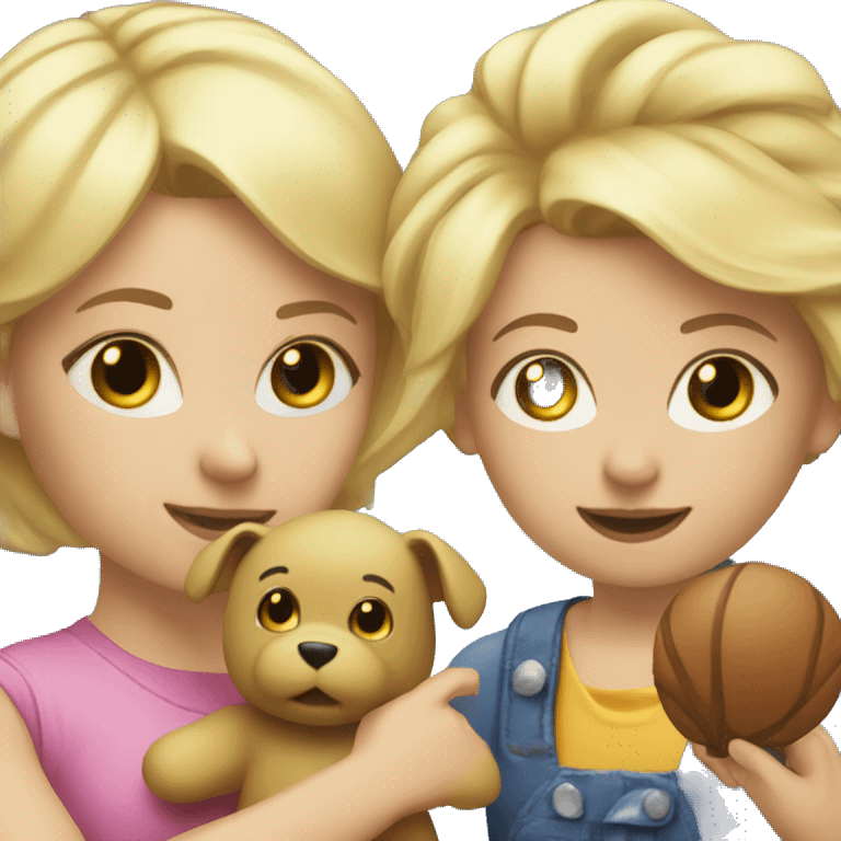 blonde women playing with blonde child with toys emoji