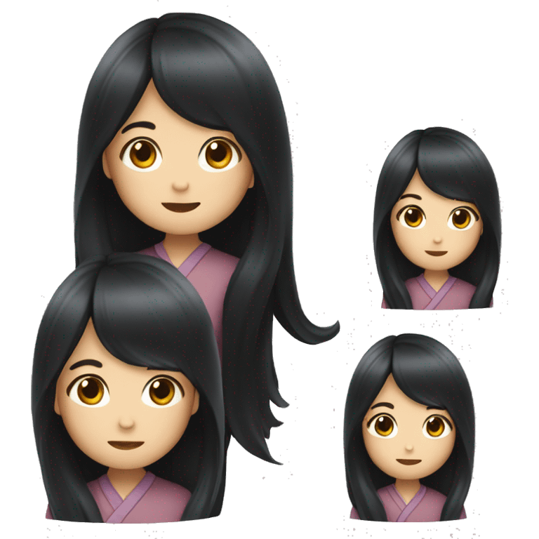 Japanese girl with long black hair waving emoji