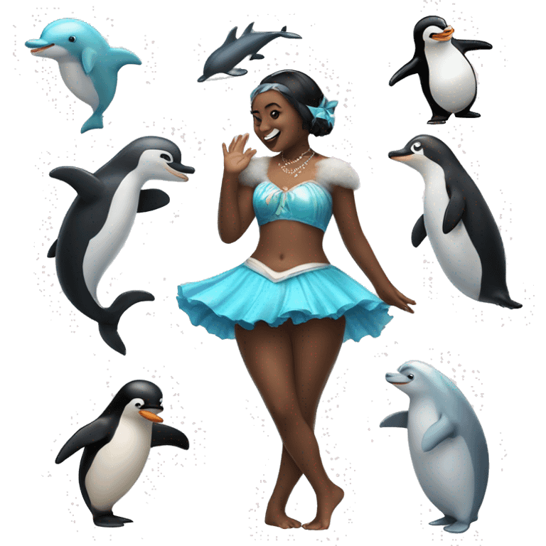 A dancing-panda-dolphin-penguin-girl emoji