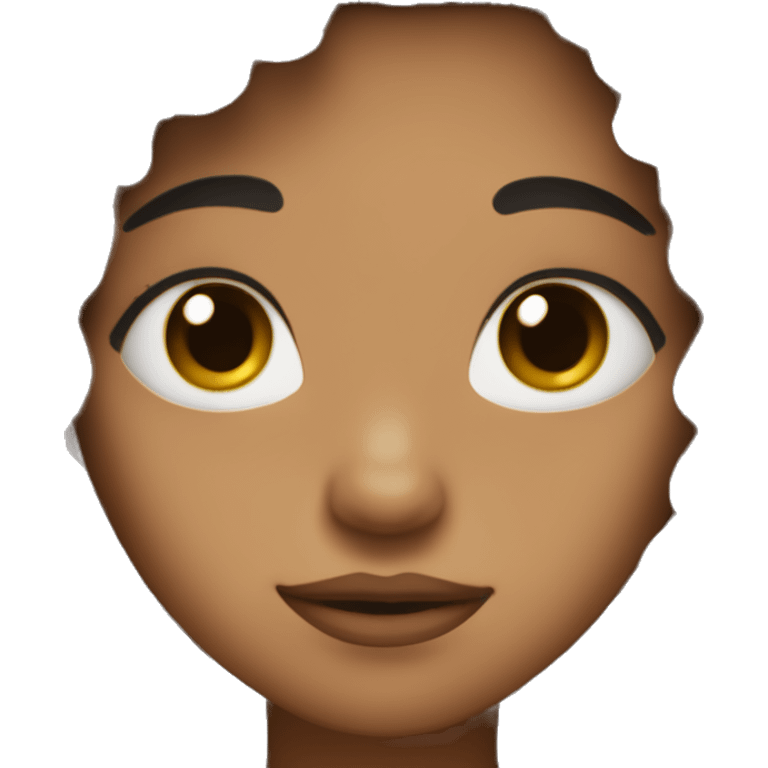 light brown skin , black hair, dark brown eyes, 3 little black spots on face, fluffy hair emoji