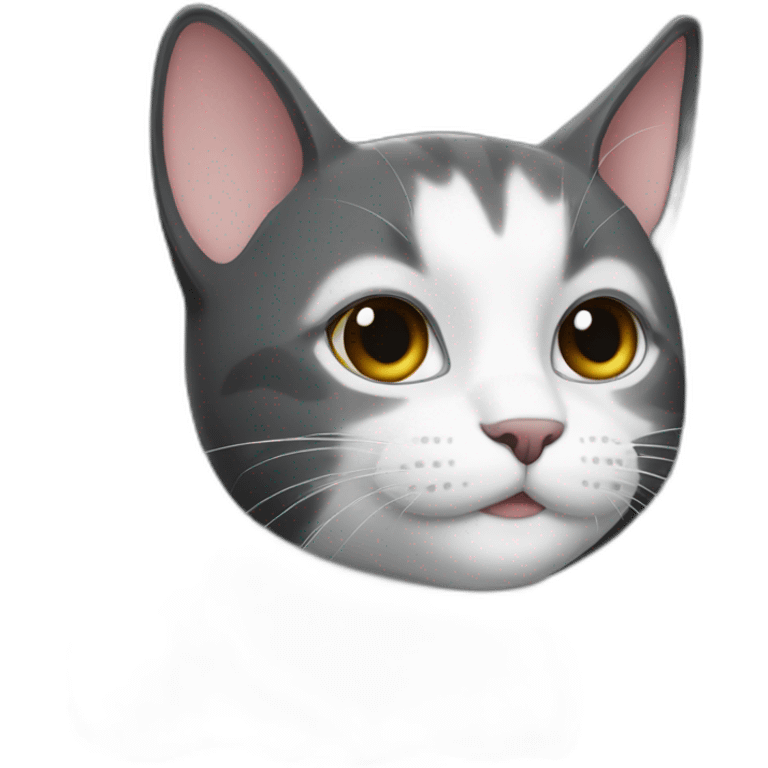 A dark grey and white cat emoji