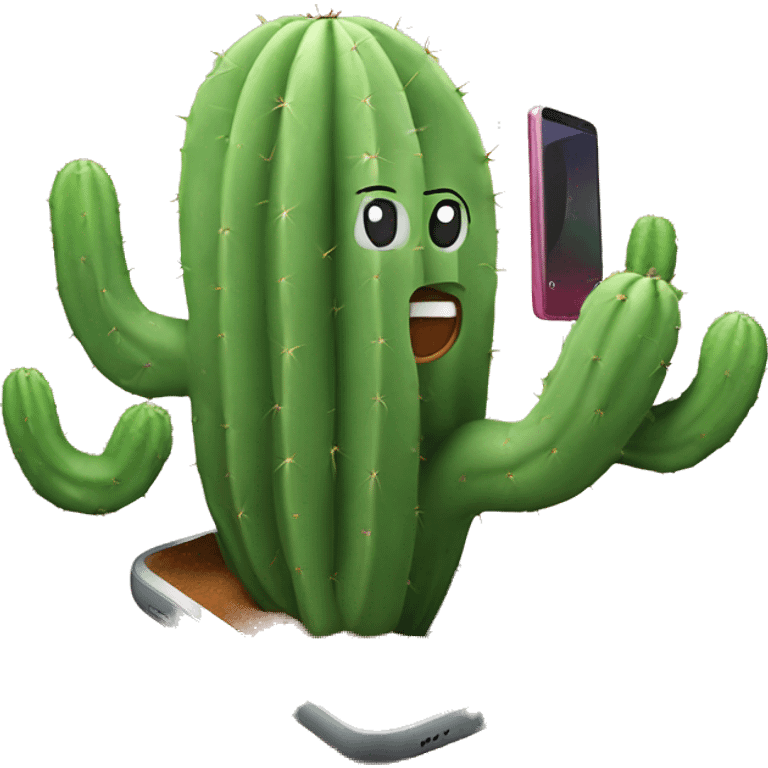 smartphone runing on  cactus  emoji