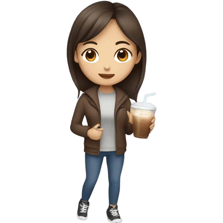 asian brown hair girl with an iced coffe  emoji