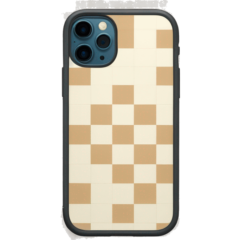 white iPhone 14 with beige checkered case emoji