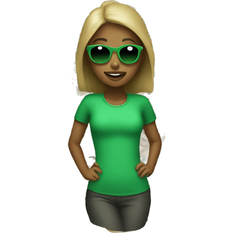 Girl in all green with sunglasses  emoji