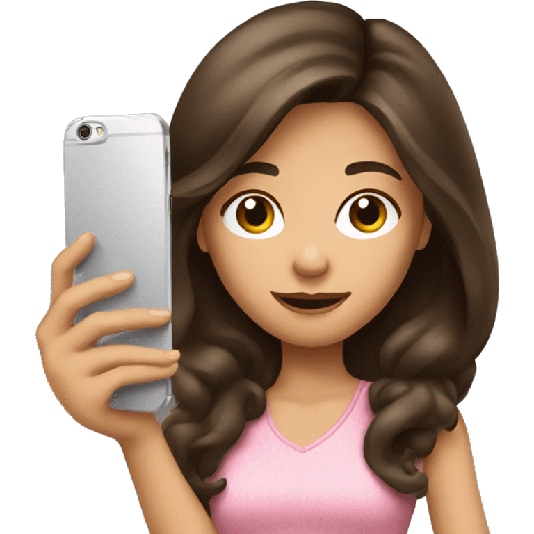 Brunette Girl taking selfie with her phone emoji