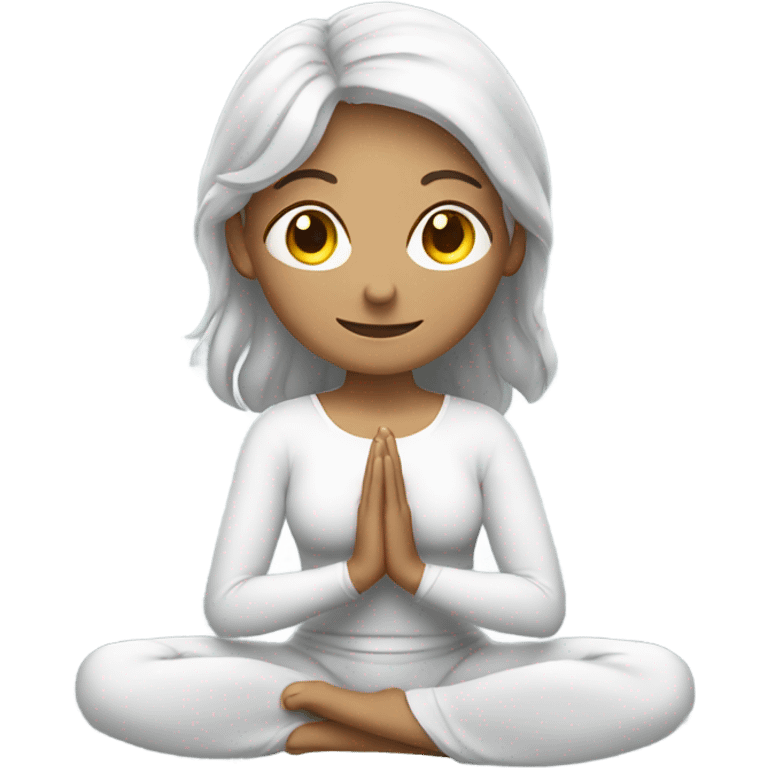 Caucasion women with silver hair doing yoga emoji