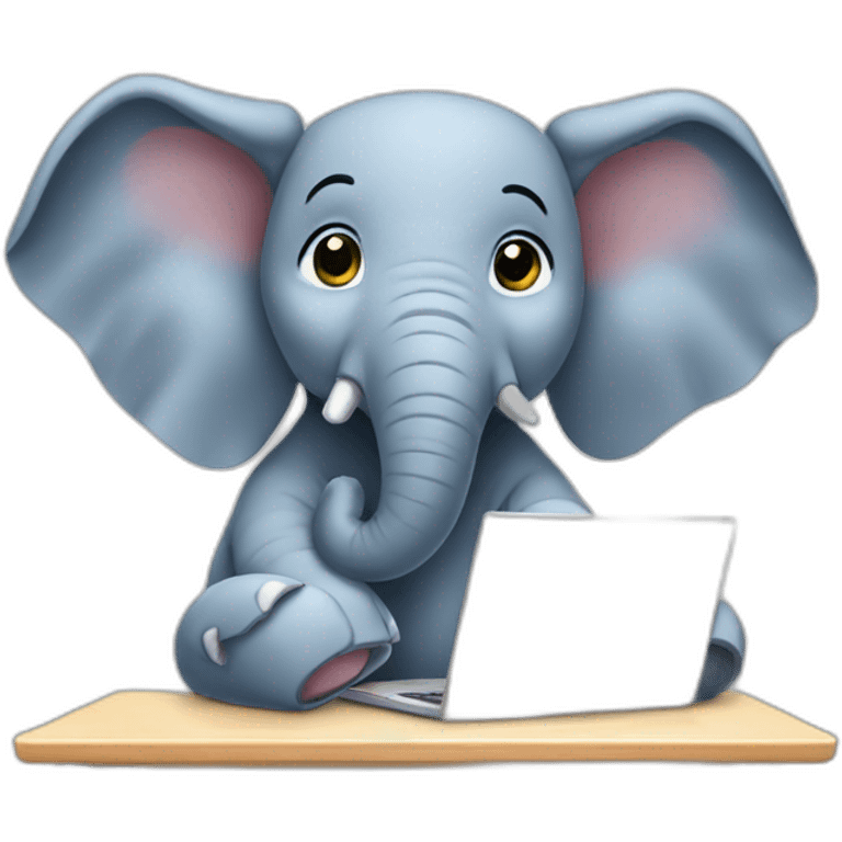 elephant wearing school uniform using laptop emoji