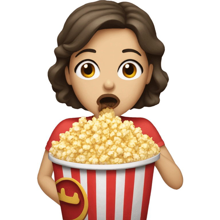 White brunette woman putting popcorn in her mouth emoji