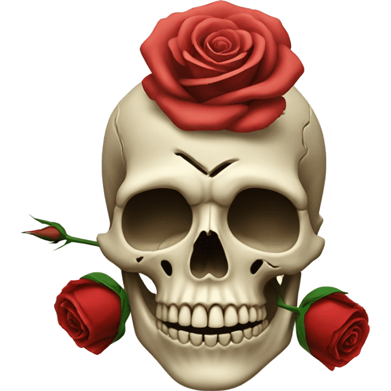 Skull with a rose going in the mouth through the eye emoji