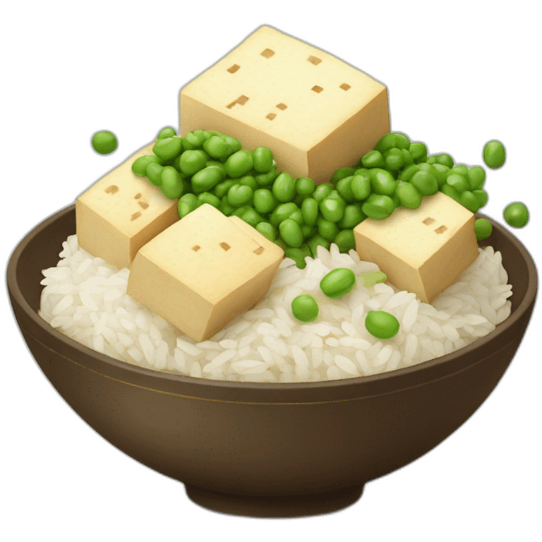 rice, peas and sliced tofu in a bowl emoji