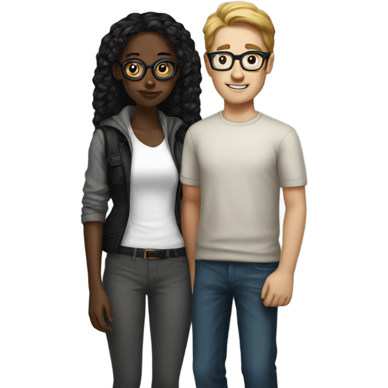 White nerdy man with black girl  emoji