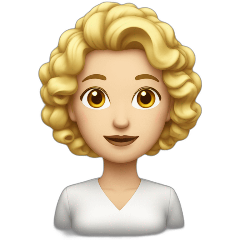 Mujer de 54 años elegante con  pelo muy muy corto rubio pensando emoji