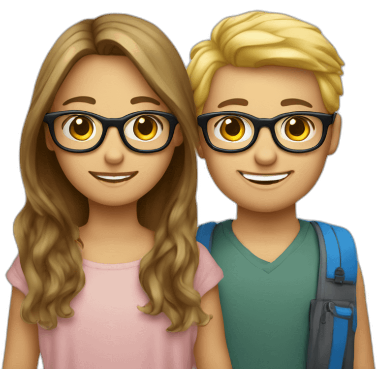 un garçon aux cheveux bruns avec des lunettes qui fait un câlin a une fille au cheveux blonds avec des lunettes  emoji