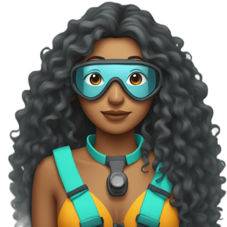 Indian woman with long curly hair in snorkeling equipment emoji