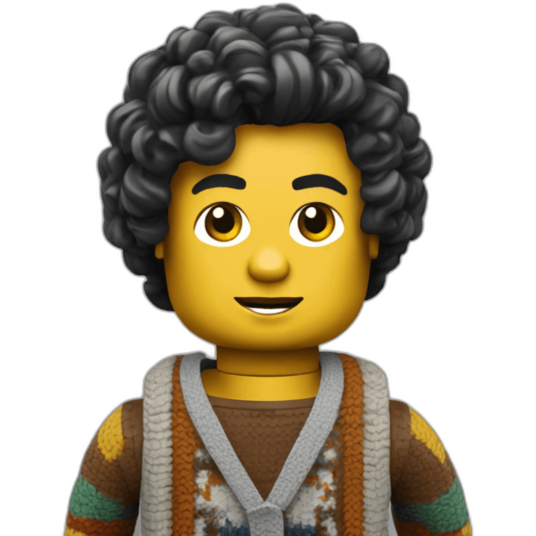 Programmer Lego like long curly dark hair short pants and Peruvian sweater emoji