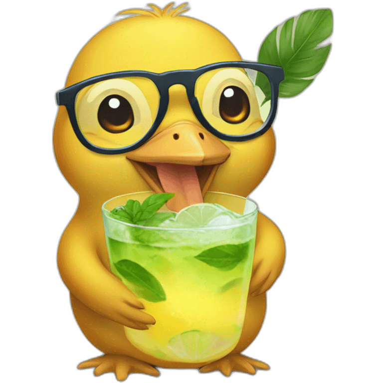 psyduck with glasses drinking mojito emoji