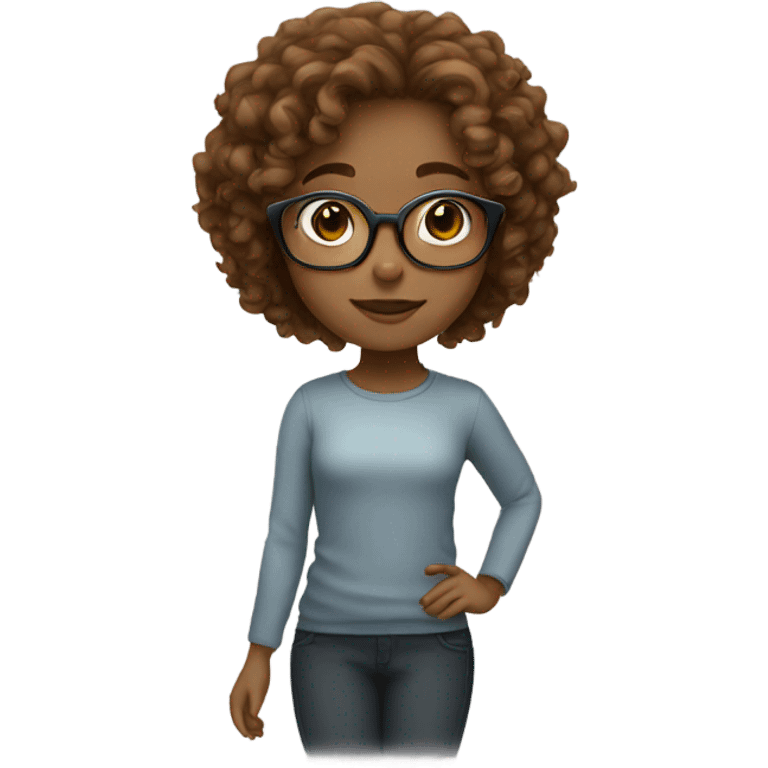 One girl with curly light brown hair, brown eyes and round glasses  emoji