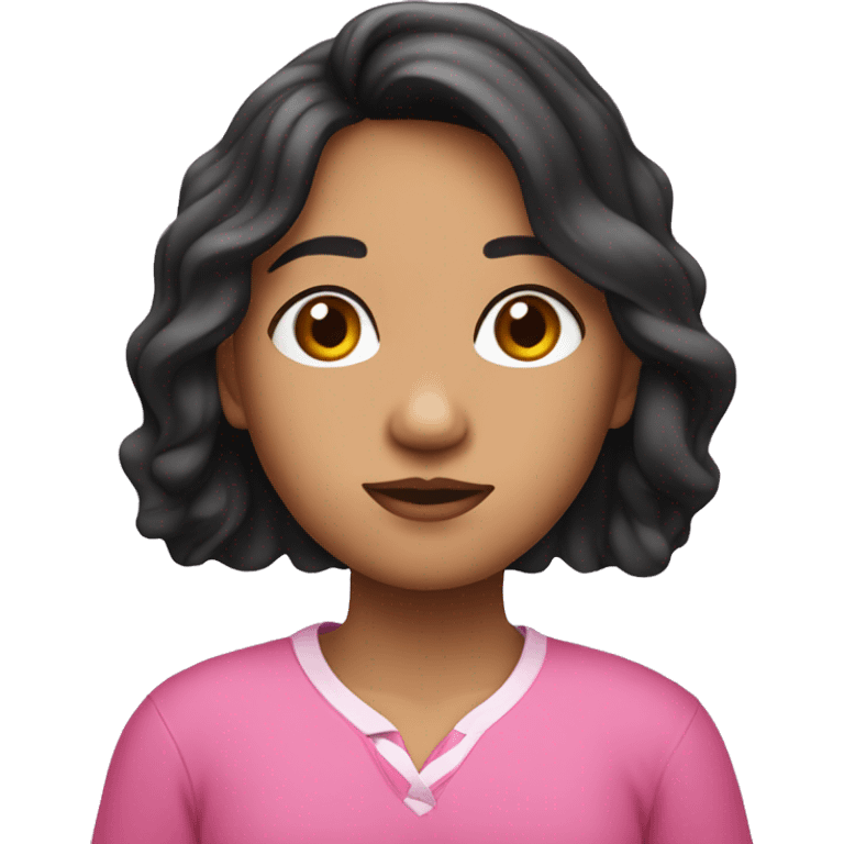 Kalinago girl with straight nose, black short wavy hair and pink shirt  emoji