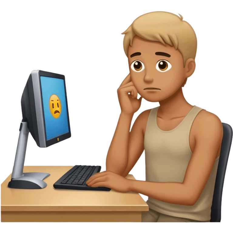 Tired man sitting in front of computer emoji