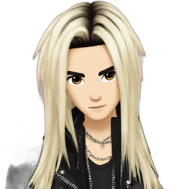 Bill Kaulitz black hair down with blonde highlights emo emoji