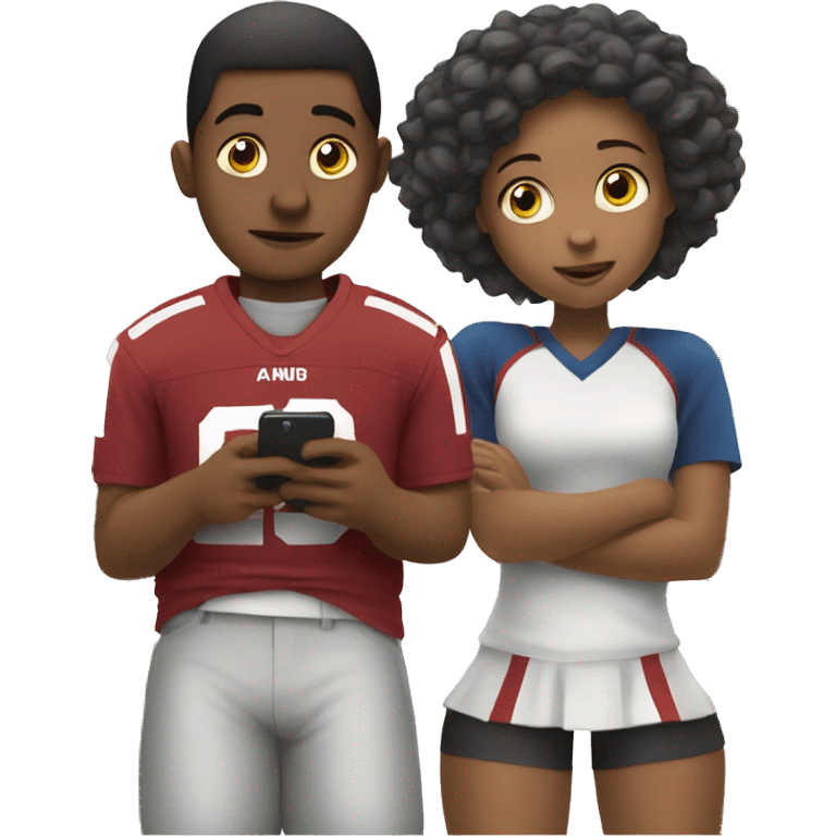 Boy watching football while girl plays on phone bored emoji