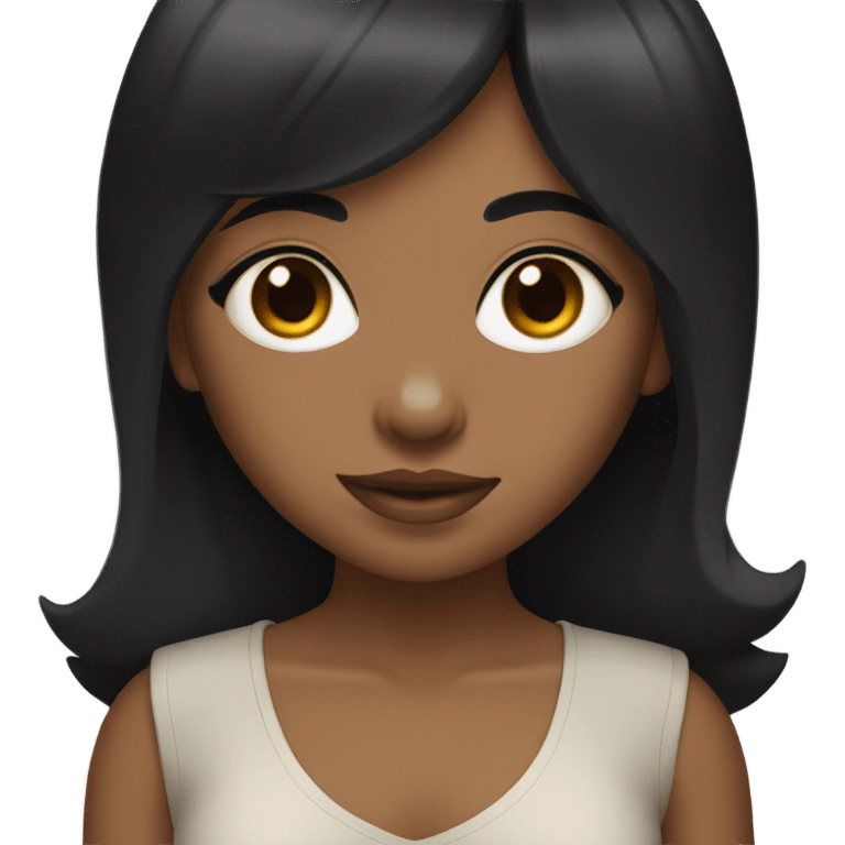 brown girl with short bangs and black hair, young emoji