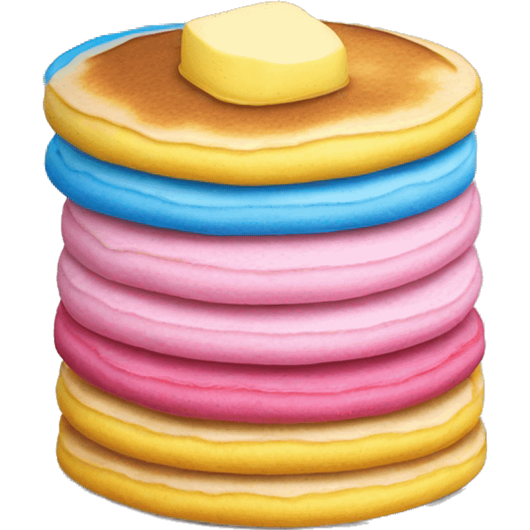 Pan cakes in blue, yellow, and pink stack   emoji