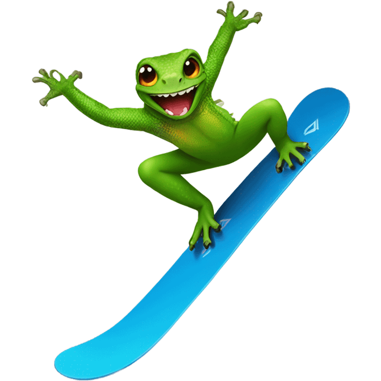 Lizard doing a backflip on a snowboard emoji