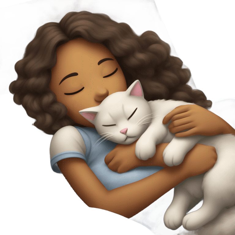 Girl sleeping with cat emoji