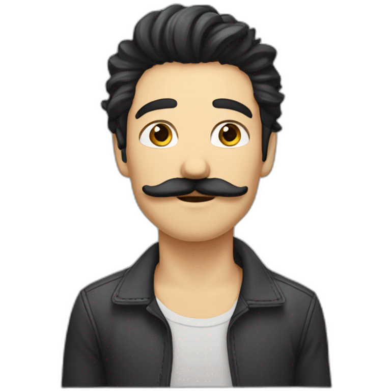 caucasian male, black scraggy hair, mostache emoji