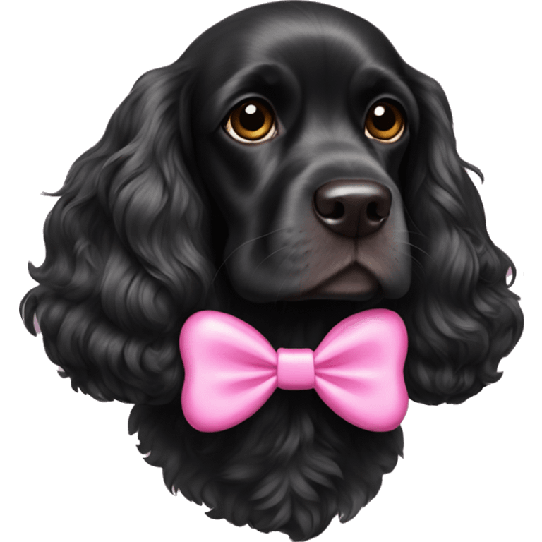 Black cocker spaniel wearing pink bow emoji