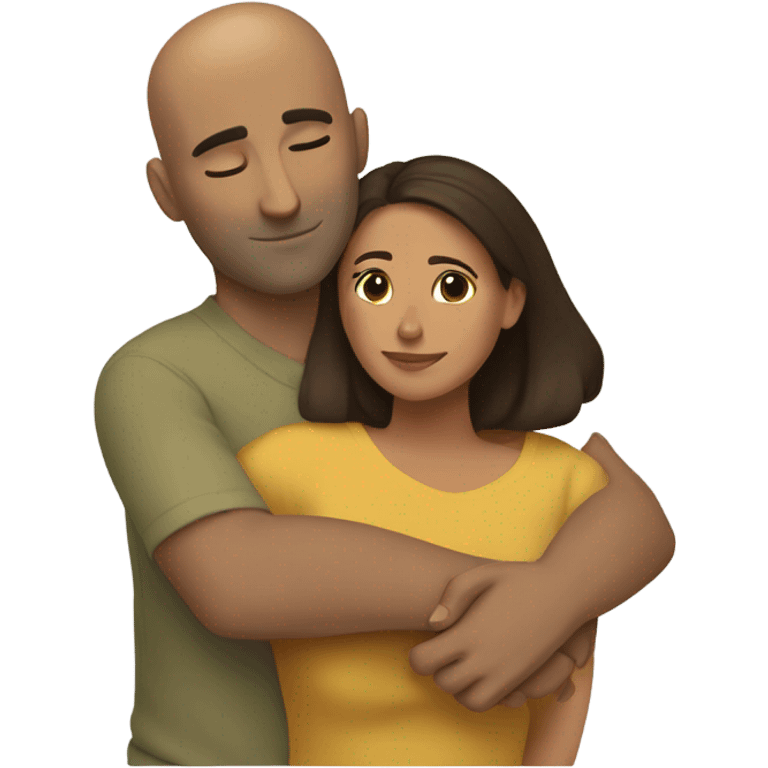 Comforting hug from brunette Puerto Rican to shorter bald male emoji