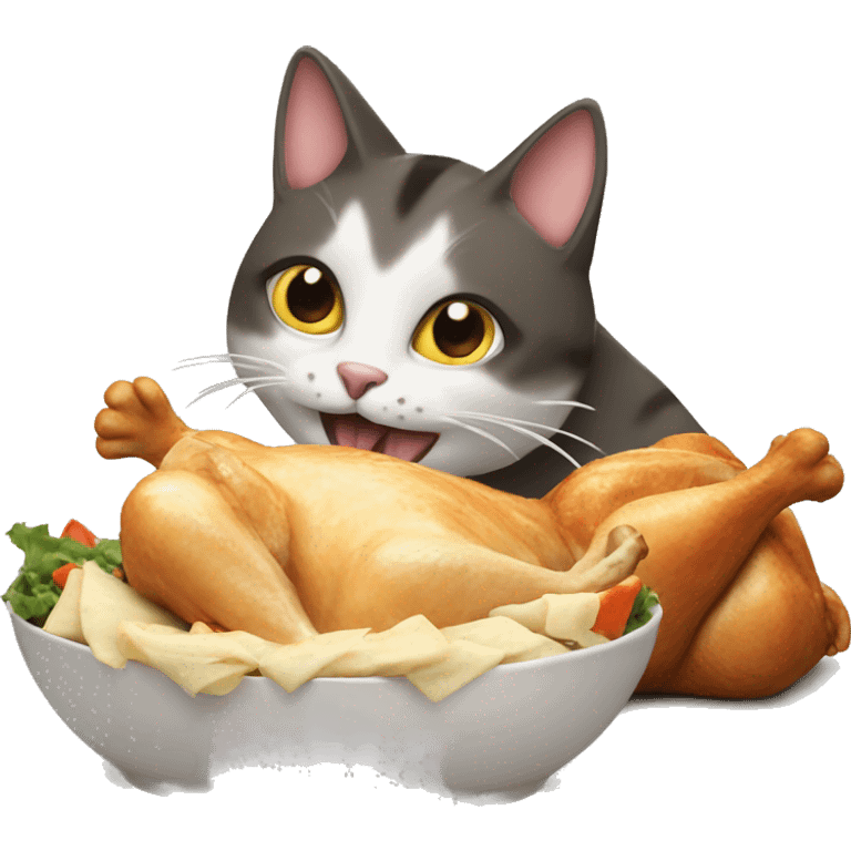 cat eating roast chicken emoji