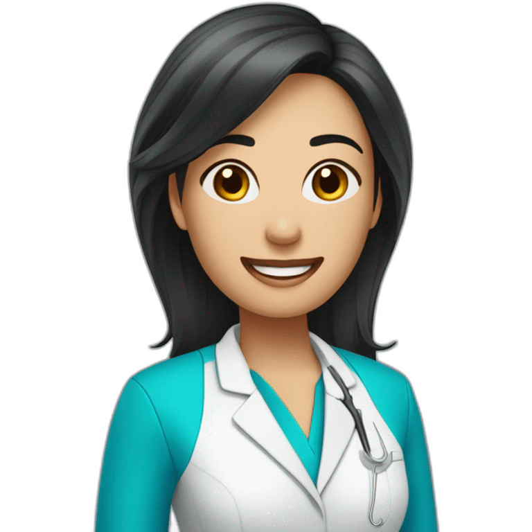 DENTISTA MUJER DE CABELLO NEGRO LARGO CON UNIFORME AZUL emoji