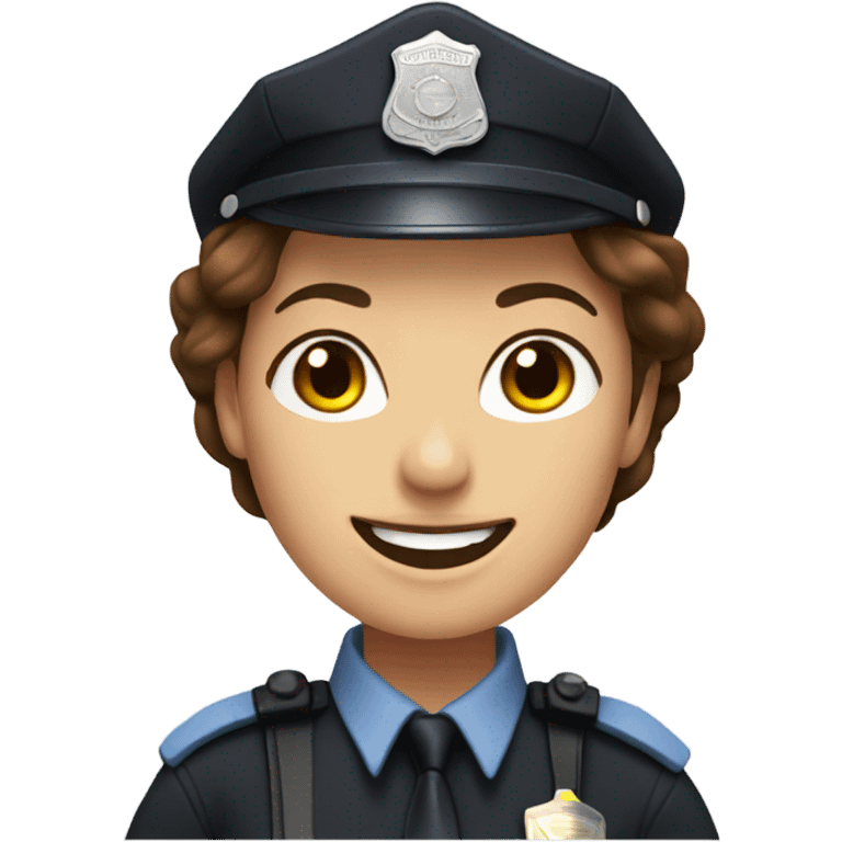 Policewoman with brown hair smiling emoji