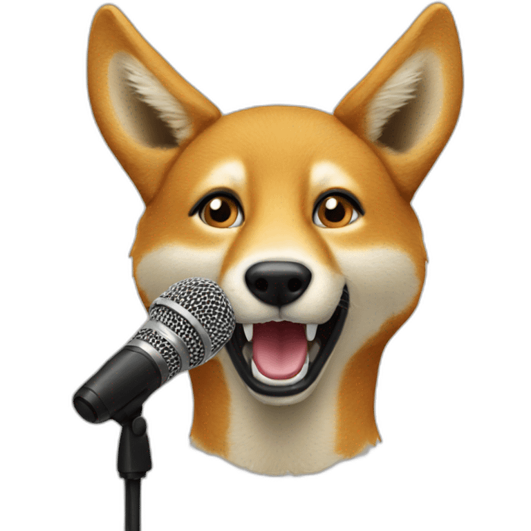 A dingo singing with a microphone emoji