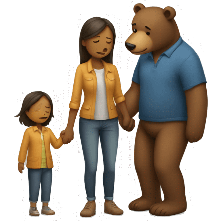 Woman and bear holding hands while man is crying emoji