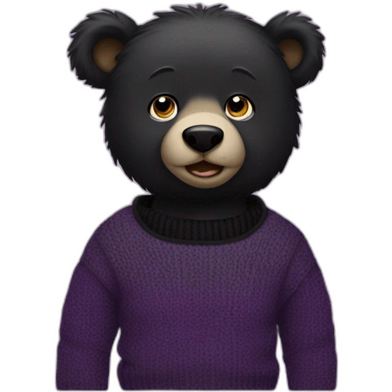 black bear in a black and purple sweater and black jeans with pink eyes.  emoji