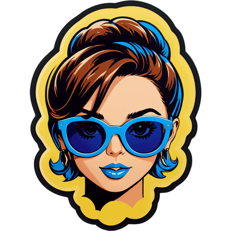 Pop art cute women with blue hear with sunglasses  emoji