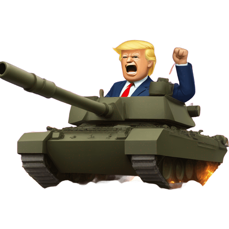 Trump with fireworks on top of tank emoji