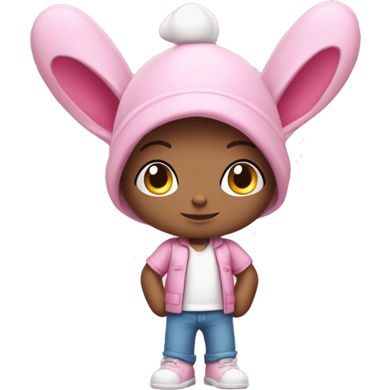 sonny angel figurine wearing pink bunny ear hat emoji